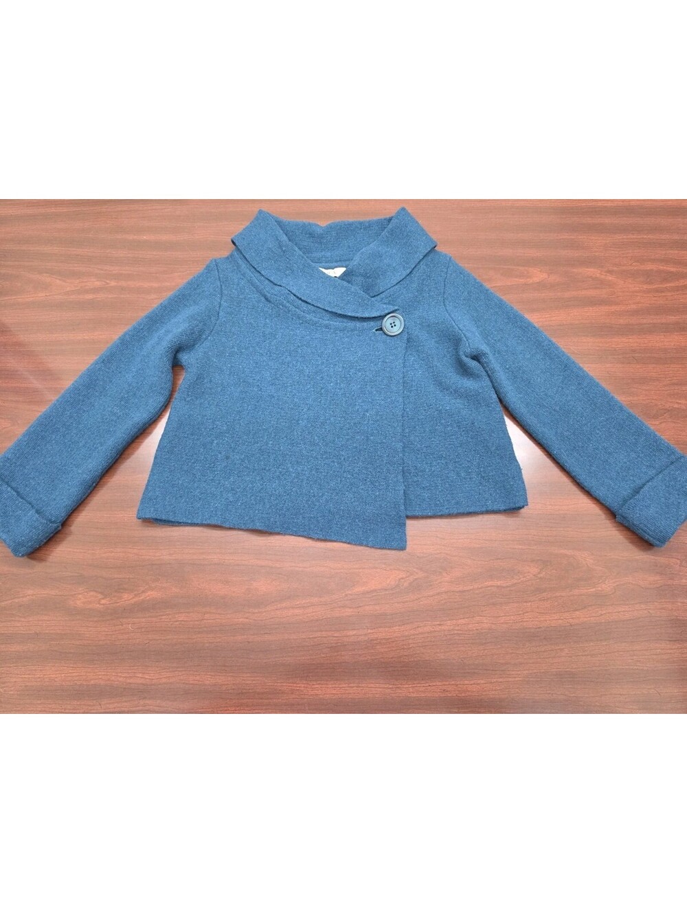 A.IDA Made In Italy Womens Small Teal Blue Asymmetrical Button Knit Cardigan